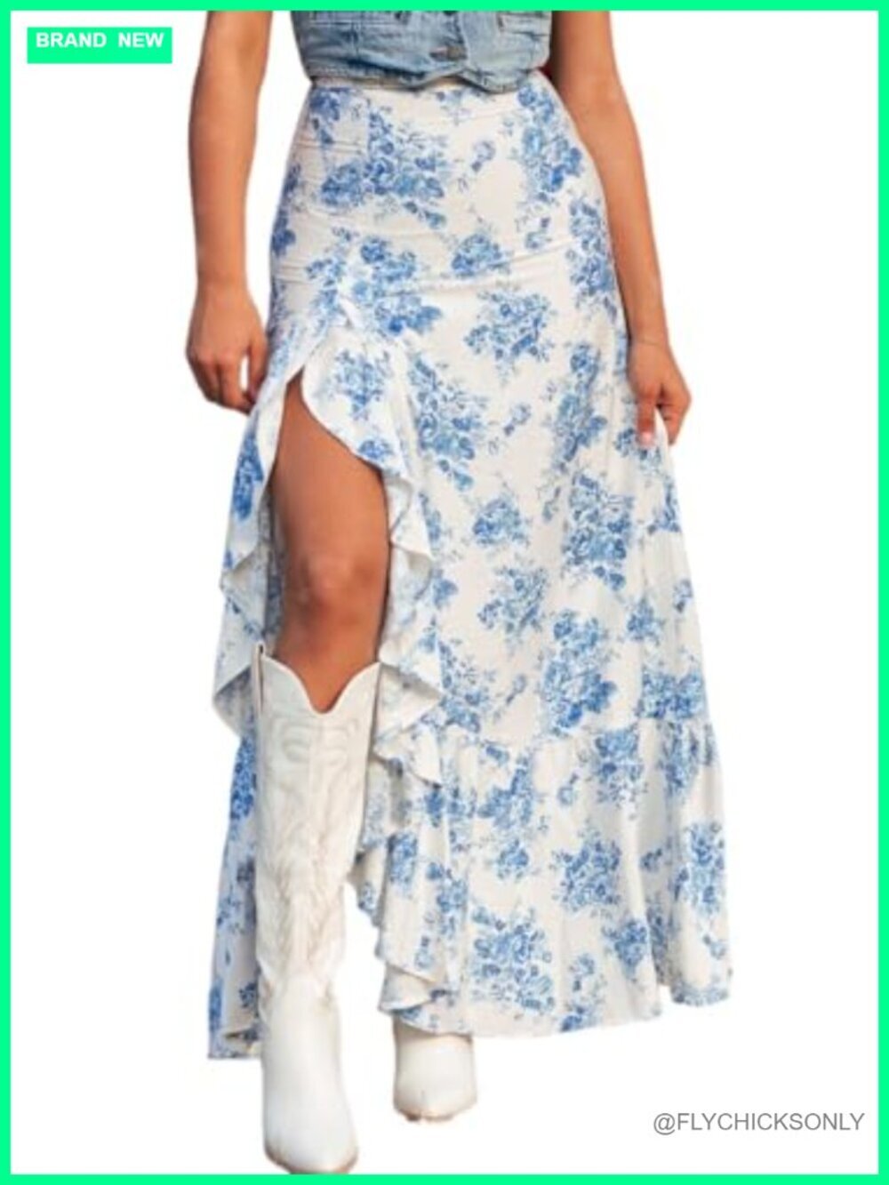Casual High Waisted Wrap Maxi Skirt with Slit Flowy Ruffle Boho